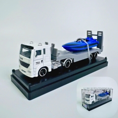Mô Hình xe công chở cano màu xanh dương . tỉ lệ 1:64 - Dài 12.5cm - rộng 2.7cm - cao 5cm - nặng : 300gram - FULL BOX . SKU : oto509c