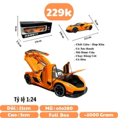 Mô Hình xe koenigsegg cam tỉ lệ 1:24 Hợp kim có thể mở cửa - bánh sau chạy cót - Dài 21cm - rộng 10cm - cao 5cm - nặng : 800gram - FULL BOX : box màu SKU : oto280 n3-k7-t4-s1