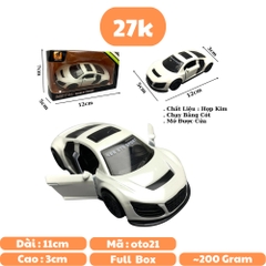 Mô Hình xe AUDI Màu trắng tỉ lệ 1:43 Hợp kim có thể mở cửa - bánh sau chạy cót - Dài 11cm - cao 3cm - nặng 200gram - Figure Oto - FULL BOX : box màu - SKU : oto21 số 7