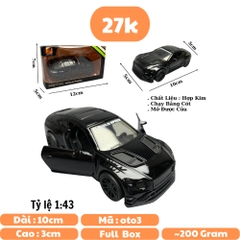 Mô Hình xe Bentley GT Màu Đen tỉ lệ 1:43 Hợp kim có thể mở cửa - bánh sau chạy cót - Dài 10cm - cao 3cm - nặng 200gram - Figure Oto - FULL BOX : box màu số 23