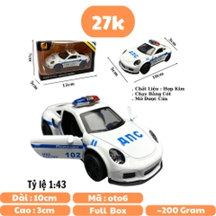 Mô Hình xe police Porsche 911 trắng tỉ lệ 1:43 Hợp kim có thể mở cửa - bánh sau chạy cót - Dài 10cm - cao 3cm - nặng 200gram - Figure Oto - FULL BOX : box màu - SKU : oto6 số25