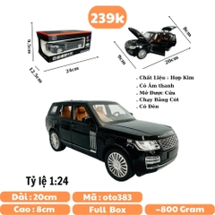 Mô Hình xe range rover đen tỉ lệ 1:24 Hợp kim có thể mở cửa - bánh sau chạy cót - Dài 20cm - cao 8cm - nặng 800gram - Figure Oto - FULL BOX : box màu - SKU : oto383 n3-k12-t5-s2