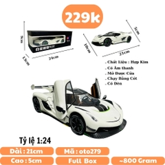 Mô Hình xe koenigsegg trắng tỉ lệ 1:24 Hợp kim có thể mở cửa - bánh sau chạy cót - Dài 21cm - rộng 10cm - cao 5cm - nặng : 800gram - FULL BOX : box màu SKU : oto279 - N3-K8-T1-S2