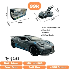 Mô Hình xe Bugati xám tỉ lệ 1:32 Hợp kim có thể mở cửa - bánh sau chạy cót - Dài 14cm - rộng 6cm - cao 5cm - nặng : 500gram - FULL BOX : box màu SKU : oto368 n3-k1-t2-s3