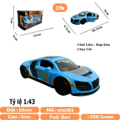 Mô Hình xe Audi xanh họa tiết tỉ lệ 1:43 Hợp kim có thể mở cửa - bánh sau chạy cót - Dài 10cm - cao 3cm - nặng 200gram - Figure Oto - FULL BOX : box màu - SKU : oto363 số 17