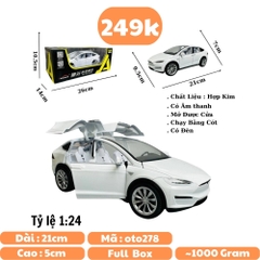 Mô Hình xe tesla trắng tỉ lệ 1:24 Hợp kim có thể mở cửa - bánh sau chạy cót - Dài 21cm - rộng 9.5cm - cao 7cm - nặng : 800gram - FULL BOX : box màu SKU : oto278 - N3-K7-T1-S1