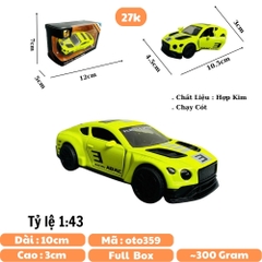 Mô Hình xe Bentley xanh chuối tỉ lệ 1:43 Hợp kim có thể mở cửa - bánh sau chạy cót - Dài 10cm - cao 3cm - nặng 200gram - Figure Oto - FULL BOX : box màu - SKU : oto359 số 8