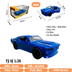 Mô Hình xe Mustang xanh biển sọc trắng tỉ lệ 1:36 Hợp kim có thể mở cửa - bánh sau chạy cót - Dài 11cm - rộng 5cm - cao 4cm - nặng : 500gram - FULL BOX : box màu SKU : oto354 n3-k11-t4-s3