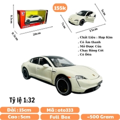 Mô Hình xe poscher taycan trắng tỉ lệ 1:32 Hợp kim có thể mở cửa - bánh sau chạy cót - Dài 15cm - rộng 7cm - cao 5cm - nặng : 500gram - FULL BOX : box màu SKU : oto333 N3-K7-T3-S1