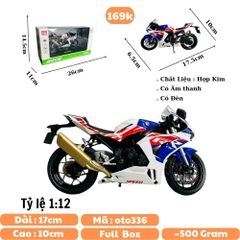 Mô Hình xe máy cbr1000 1:12 xanh đỏ trắng Hợp kim - Có tiếng - đèn pha sáng - Dài 17.5cm - rộng 6cm - cao 10cm - nặng ~ 1000gram - FULL BOX : box màu SKU : oto336 n3-k6-t5-s4
