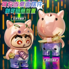 Móc Khoá mô hình shin đầu lợn màu nâu bóng - cao : 9cm - figure shin - Hộp Màu n5