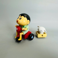 mô hình shin đèo cún áo xanh dây cót - cao : 10.5cm - figure shin - hộp màu