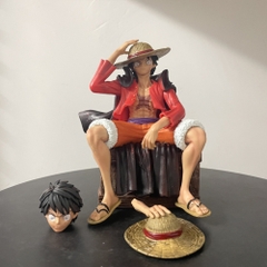 Bản Cao Cấp - Mô Hình OnePiece Luffy áo choàng ngồi thùng + tay thay thế - Cao 18cm - Nặng 600gram , Figure OnePiece - Full Box - N1-K38-T3-S2