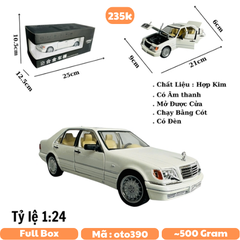 Mô Hình xe mẹc trắng tỉ lệ 1:24 Hợp kim có thể mở cửa - bánh sau chạy cót - Dài 21cm - cao 6cm - nặng 800gram - Figure Oto - FULL BOX : box màu - SKU : oto390 - n3-k7-t4-s4