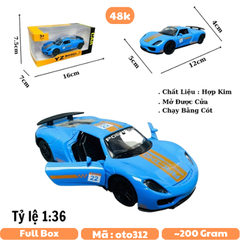 Mô Hình xe ferari xanh vạch cam 1:36 Hợp kim có thể mở cửa - bánh sau chạy cót - Dài 12cm - rộng 5cm - cao 4cm nặng : 200gram - FULL BOX : box màu SKU : oto312 - N3-K10-T2-S4
