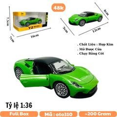 Mô Hình xe Maserati xanh lá 1:36 Hợp kim có thể mở cửa - bánh sau chạy cót - Dài 12cm - rộng 5cm - cao 4cm nặng : 200gram - FULL BOX : box màu SKU : oto310 - N3-K10-T5-S3