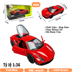 Mô Hình xe Ferrari 458 màu đỏ - tỉ lệ 1:36 Hợp kim có thể mở cửa - bánh sau chạy cót - Dài 12cm - rộng 5cm - cao 3.5cm - nặng : 200gram - FULL BOX : box màu - SKU : oto71 - N3-K10-T5-S2