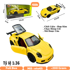 Mô Hình xe Porsche 911 màu vàng - tỉ lệ 1:36 Hợp kim có thể mở cửa - bánh sau chạy cót - Dài 12cm - rộng 5cm - cao 3.5cm - nặng : 200gram - FULL BOX : box màu - SKU : oto65 - N3-K9-T2-S3