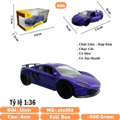 Mô Hình xe mclaren tím mới tỉ lệ 1:36 Hợp kim có thể mở cửa - bánh sau chạy cót - Dài 11cm - rộng 5cm - cao 4cm - nặng : 500gram - FULL BOX : box màu SKU : oto353 - N3-K11-T2-S3