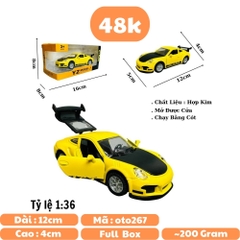 Mô Hình xe poscher vàng lé đen - tỉ lệ 1:36 Hợp kim có thể mở cửa - bánh sau chạy cót - Dài 12cm - rộng 5cm - cao 4cm - nặng : 200gram - FULL BOX : box màu - SKU : oto267 n3-k11-t4-s1
