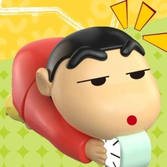 mô hình shin bút chì nằm bò chạy cót áo đỏ - cao : 5.5cm dài 10cm - figure shin - hộp màu  N1