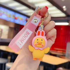 móc khóa vịt cosplay thỏ hồng - dây dài 11cm mô hình cao 6cm - nặng : 50gram - no box N3-T3