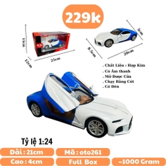 Mô Hình xe bugati xanh trắng 1:24 Hợp kim - Có tiếng - đèn pha sáng - Dài 20cm - rộng 8.5cm - cao 3cm - nặng ~ 800gram - FULL BOX : box màu SKU : oto261 - N3-K6-T1-S1