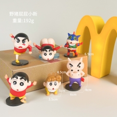 Mô Hình bộ 6 Shin bút chì cosplay - Cao 4.5-6.5cm - nặng 300gram - Figure Cậu Bé Bút Chì - bọc túi OPP - hộp màu n3-k33-t3-s2