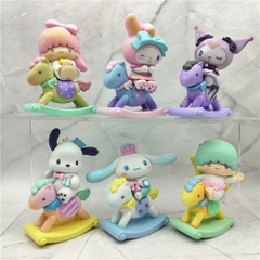 Mô hình kuromi bộ 6 kuromi cưỡi ngựa blind box - cao 9.5cm - Nặng 500gram - Bọc Túi - Hộp Màu - N3-K44-T2-S1