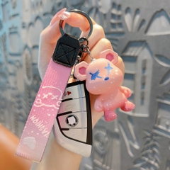 Móc khóa gấu Bearbrick màu hồng dây đen - Dây móc dài : 11cm - mô hình gấu Bearbrick Cao : 5.5cm - Nặng 50gram - No Box : Bọc túi OPP N3-K17-T3-S1