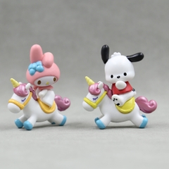 Mô hình kuromi Bộ 6 Melody Gemini Pudding Dog cưỡi ngựa Bản C - cao 5-7cm - Nặng 50gram - no box - N3-K36-T2-S3