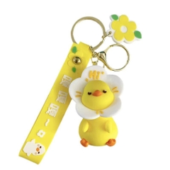 móc khóa vịt đầu hoa trắng - dây dài 12cm mô hình cao 7cm - nặng : 50gram - no box