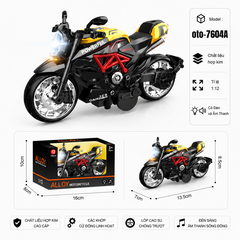 Xe Máy thể thao nhiều màu sắc , Có Đèn và Âm Thanh chất liệu hợp kim , tỉ lệ 1:12 : SKU : oto-7604A ( Vat : 103-09-40 )