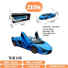 Mô Hình Xe lamborgini xanh dương 1:24 Hợp kim - Có tiếng - đèn pha sáng - Dài 21cm - rộng 9cm - cao 5cm - nặng ~ 800gram - FULL BOX : box màu SKU : oto228 - N3-K7-T3-S4