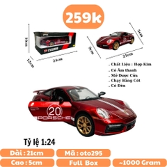 Mô Hình xe poscher đỏ tỉ lệ 1:24 Hợp kim có thể mở cửa - bánh sau chạy cót - Dài 21cm - rộng 9cm - cao 5cm - nặng : 1000gram - FULL BOX : box màu SKU : oto295 - N3-K8-T1-S4