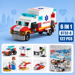 Bộ Lắp Ghép Xe Cứu Thương Quân Sự Mini 6in1 122pcs. SKU: LG-8732-8 - ( Vat : MH001-02 !!! ) - K107-T2-S2 - K2-T1-S10,11,12