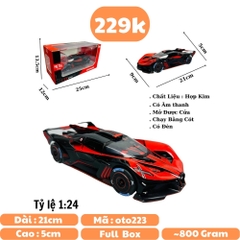Mô Hình Xe bugati màu đỏ đen 1:24 Hợp kim - Có tiếng - đèn pha sáng - Dài 21cm - rộng 9cm - cao 5cm - nặng ~ 800gram - FULL BOX : box màu SKU : oto223 - N3-K6-T4-S2