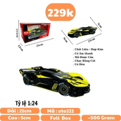 Mô Hình Xe bugati màu vàng đen 1:24 Hợp kim - Có tiếng - đèn pha sáng - Dài 21cm - rộng 9cm - cao 5cm - nặng ~ 800gram - FULL BOX : box màu SKU : oto222 - N3-K6-T4-S1