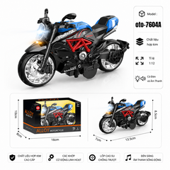 Xe Máy thể thao nhiều màu sắc , Có Đèn và Âm Thanh chất liệu hợp kim , tỉ lệ 1:12 : SKU : oto-7604A ( Vat : 103-09-40 )