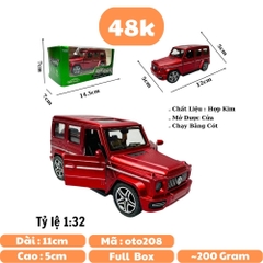 Mô Hình xe Jeep đỏ tỉ lệ 1:32 Hợp kim có thể mở cửa - bánh sau chạy cót - Dài 11.5cm - rộng 5cm - cao 5cm nặng : 200gram - FULL BOX : box màu SKU : oto208 - N3-K4-T4-S2