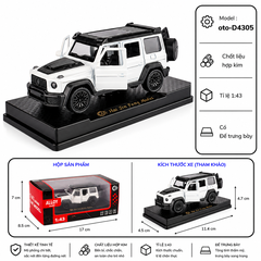Mô Hình Xe Mẹc g63 gồm nhiều kiểu dáng tỉ lệ 1:43 . Chất liệu Hợp kim - FULL BOX : box màu SKU : oto-D4305 - (VAT: 003-01-35)