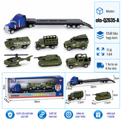 Mô Hình xe container chở xe quân sự , tỉ lệ 1:64, chất liệu hợp kim và nhựa - Dài 29cm - rộng 4.8cm  - cao 9cm - SKU : oto-QZ635-A -( Vat : 103-01-35 ) - K32-T2-S3-4
