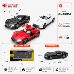Xe thể thao nhiều kiểu dáng ( Có Đèn , Có Nhạc ) . Chất liệu hợp kim , tỉ lệ 1:36 - SKU : oto-HN3625-1 - ( VAT : 103-01-35 )