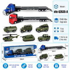 Mô Hình xe container chở xe quân sự , tỉ lệ 1:64, chất liệu hợp kim và nhựa - Dài 29cm - rộng 4.8cm  - cao 9cm - SKU : oto-QZ635-A -( Vat : 103-01-35 ) - K32-T2-S3-4