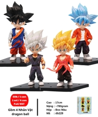( Giá 1 con - Bộ 4 con - Đặt Số Lượng 4 ) - Mô Hình Dragon Ball Bộ 4 Goku Dáng Đứng Có Đế - cao 17cm - nặng 780gram - DragonBall - Hộp Màu- SKU : db228 -(VAT : G873-84)  - A-14