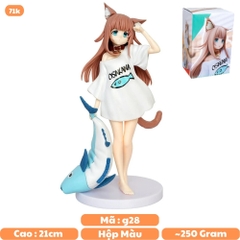 Mô Hình Bé mèo Kinako - Cao 21cm - nặng 250gram - Phụ kiện : Cá cầm tay + đế - Figure Kinako -  Có box màu - N1-K33-T1-S3