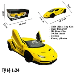 Mô Hình Xe Lamboghini 1:24 vàng Hợp kim có thể mở cửa - bánh sau chạy cót - Có tiếng - đèn pha sáng - Dài 20.5cm - rộng 9.5cm - cao 5cm - nặng : 500gram - FULL BOX : box màu SKU : oto122 - (VAT: 003-01-150) -
