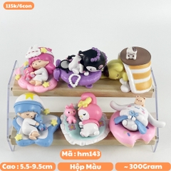 Mô hình kuromi bộ 6 kuromi nằm - cao 5.5-7.5cm - Nặng 300gram - Bọc Túi - Full box - Có hộp mù -  N3-K45-T2-S3