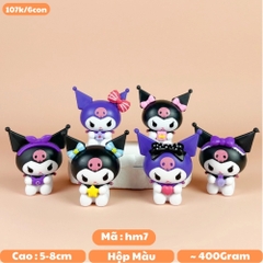 Mô hình kuromi Bộ 6 Melody Gemini Pudding Dog Cinnamon Dog Kuromi Blind Box - cao 7cm - Nặng 400gram - Bọc Túi - Hộp Màu - K32-T1-S3