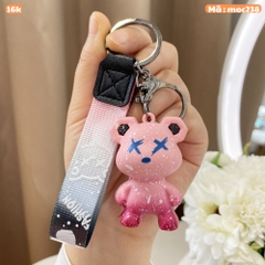Móc khóa gấu Bearbrick màu hồng dây đen - Dây móc dài : 11cm - mô hình gấu Bearbrick Cao : 5.5cm - Nặng 50gram - No Box : Bọc túi OPP N3-K17-T3-S1